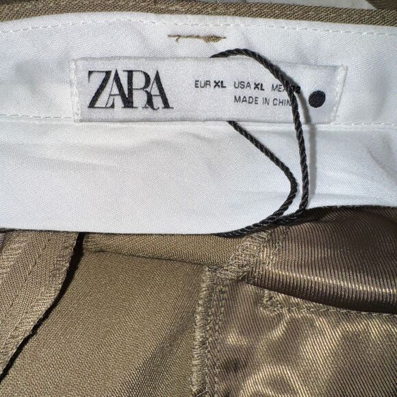 ZARA NEW WOMAN HIGHWAIST WIDE-LEG PLEATED TROUSERS PANT Green XL - Picture 3 of 4